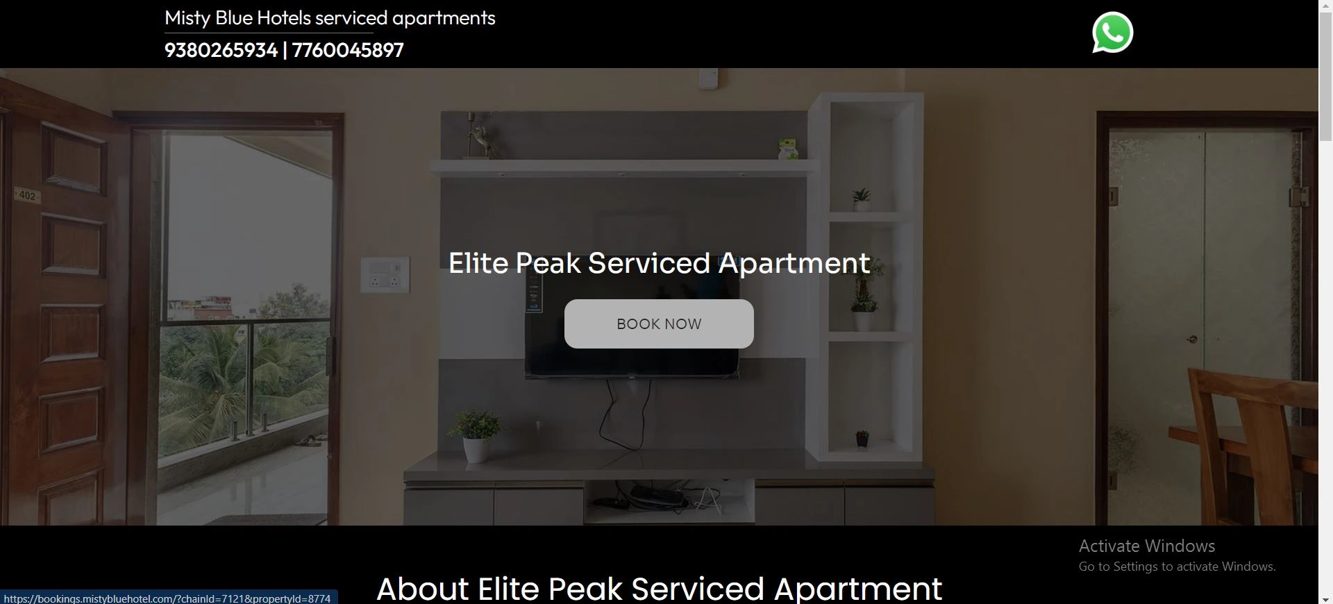 The Elite Peak Serviced Apartment in Bangalore website developed by Webinfonix Bangalore