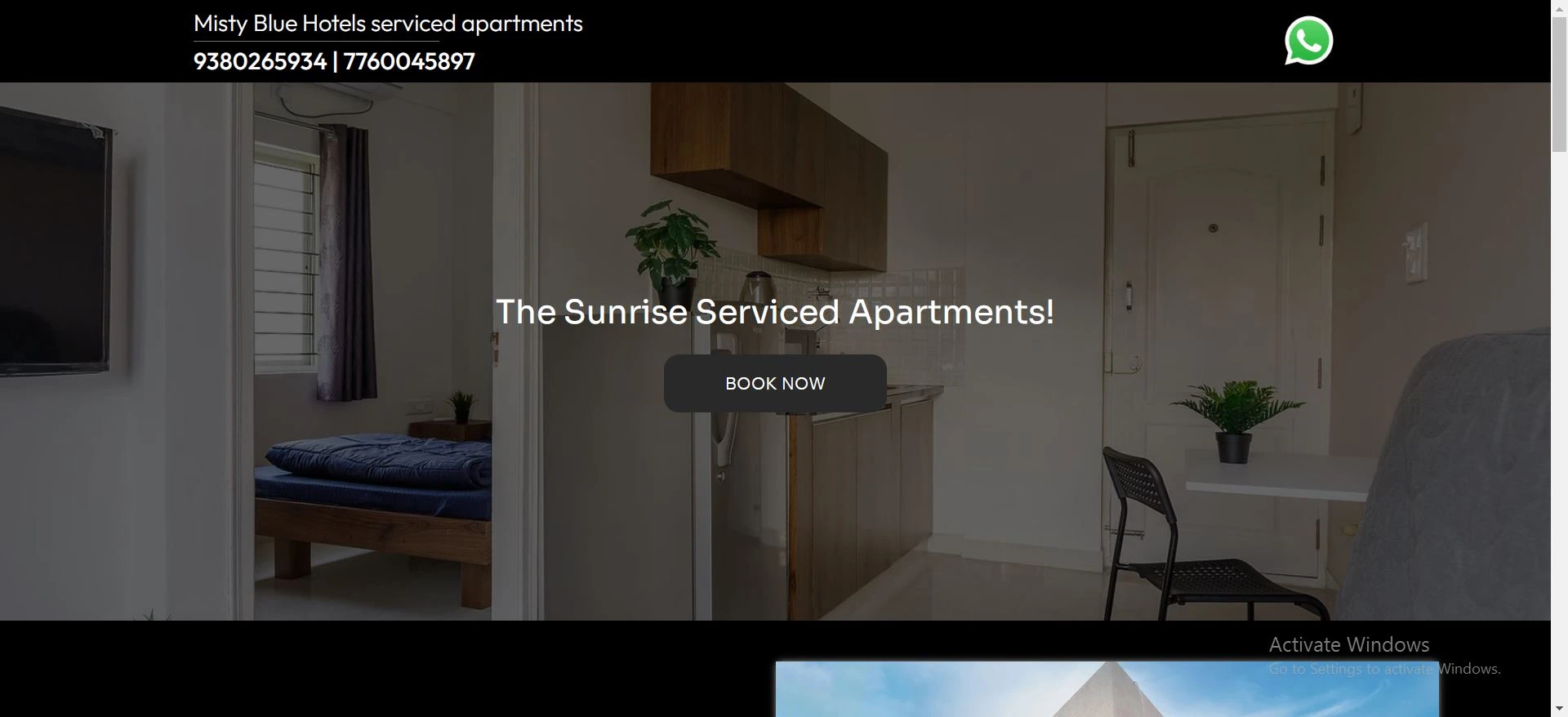 The Sunrise Serviced Apartment in Bangalore website developed by Webinfonix Bangalore