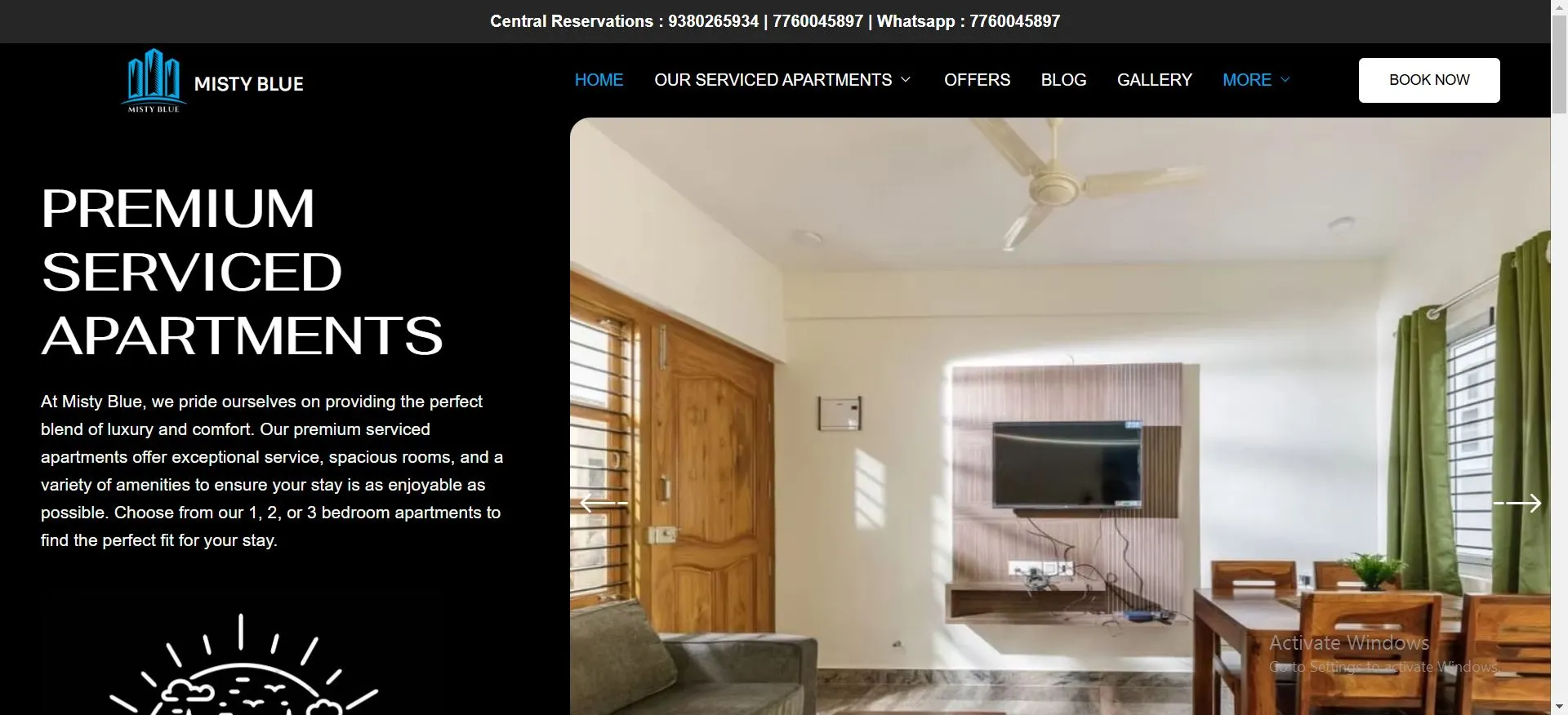 Misty Blue Hotel Serviced Apartments in Bangalore Website developed by Webinfonix Bangalore