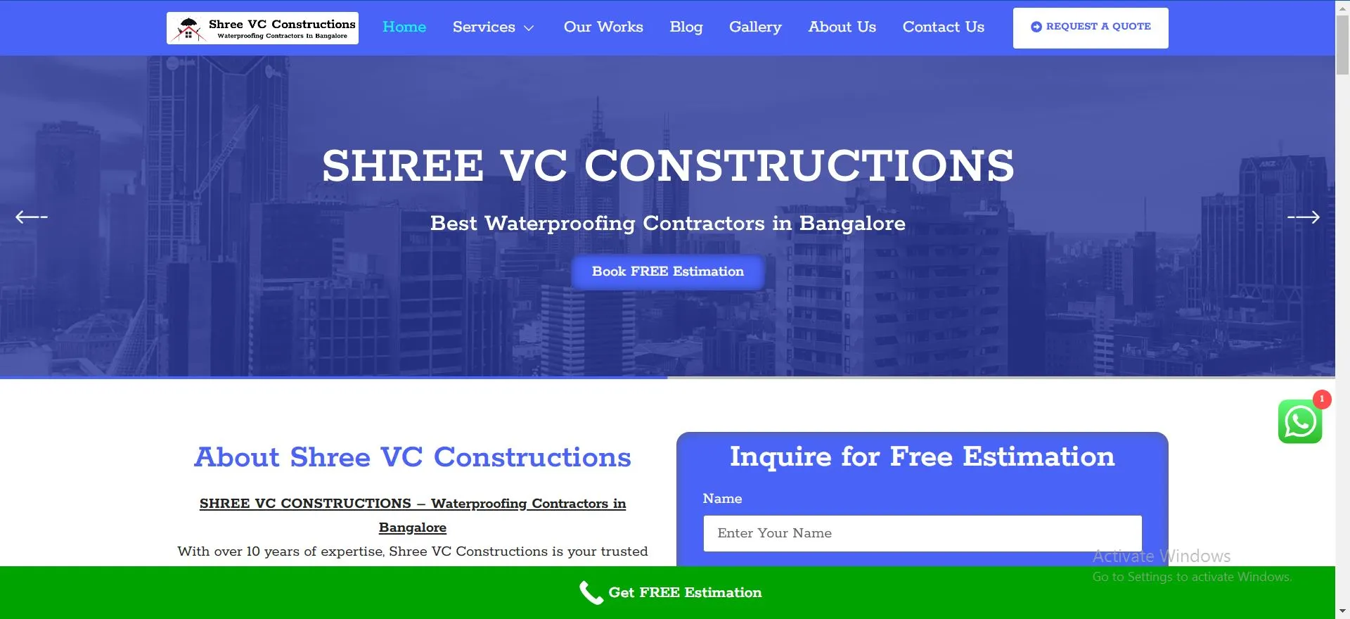 Shree VC Constructions - Waterproofing Contactors in Bangalore website developed by Yaseen Pasha Software Engineer Bangalore