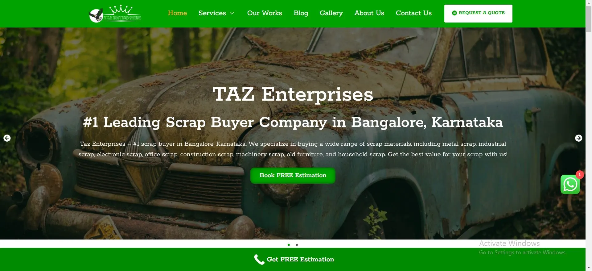 Taz Enterprises best Scrap Buyer bangalore website developed by webinfonix bangalore
