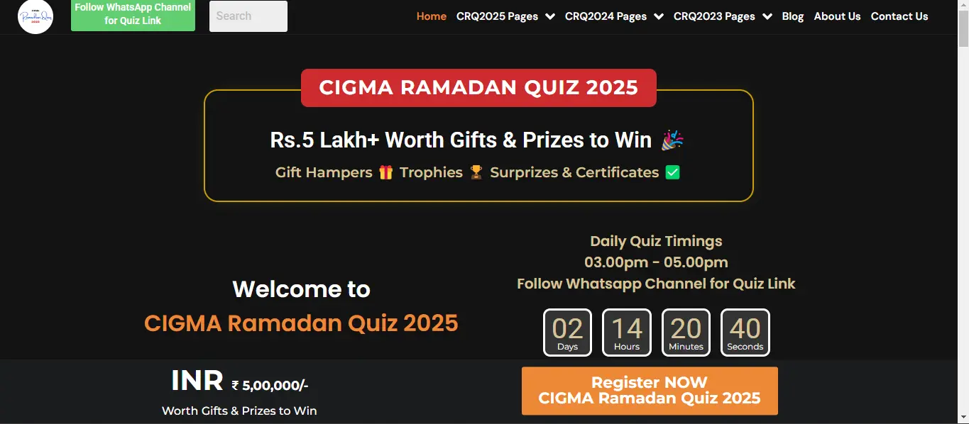 CIGMA Ramadan Quiz 2025 Website developed by Webinfonix Bangalore