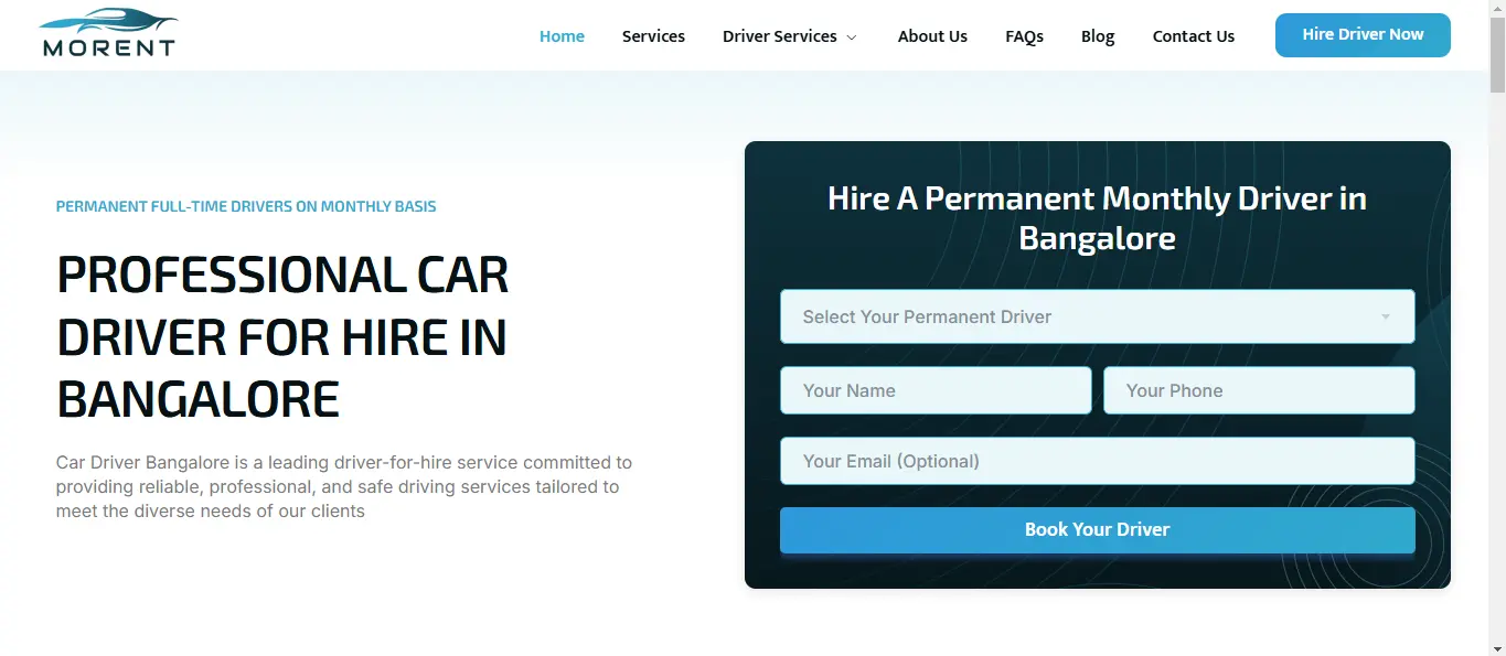 Car Driver Bangalore Website developed by Webinfonix Bangalore