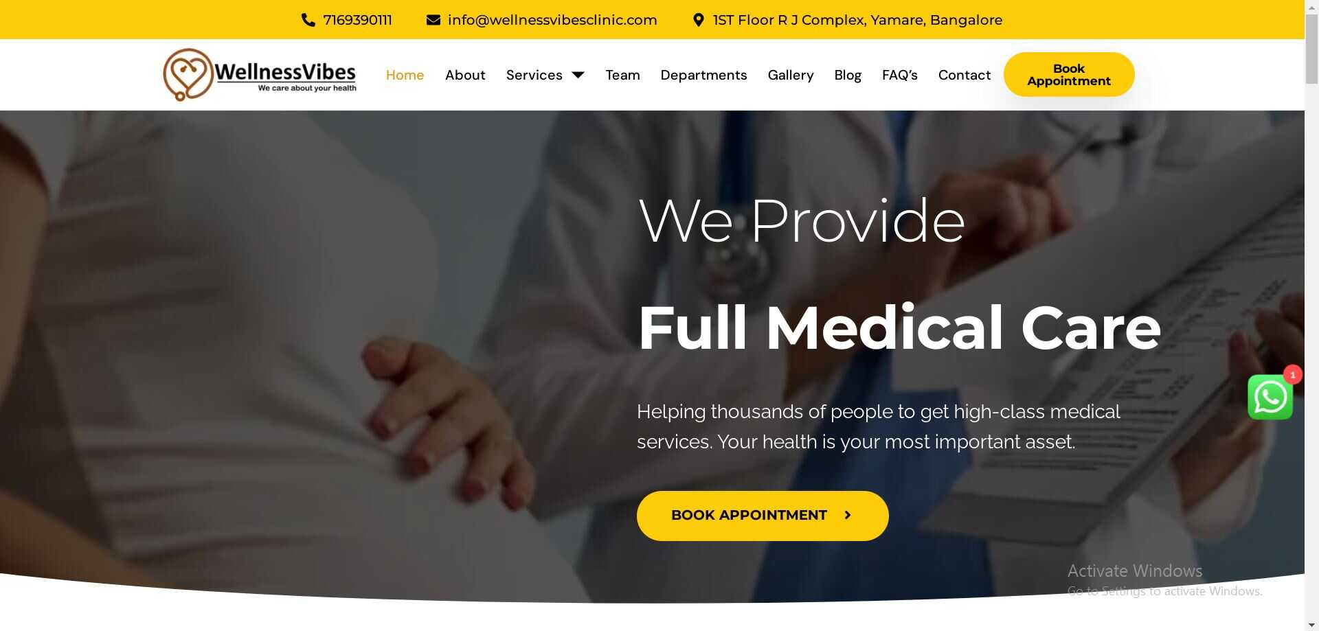 Wellness Vibe Multi-Speciality Clinic bangalore Website Developed by Yaseen Pasha Siftware Engineer Bangalore