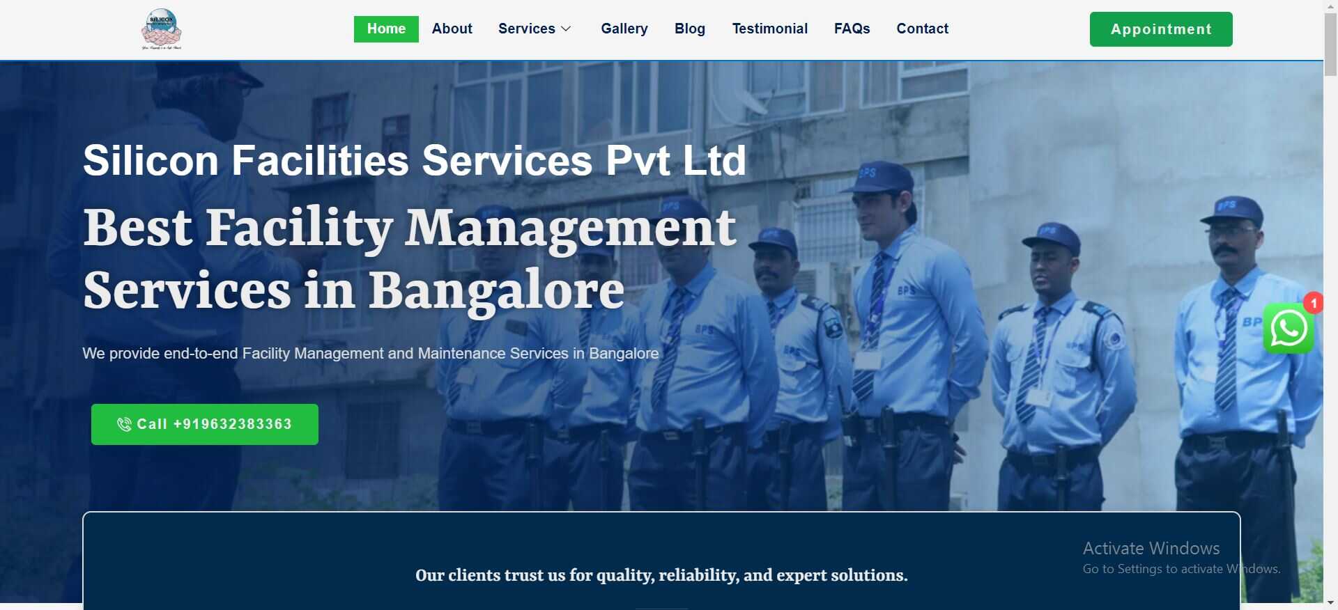 Silicon Facilities Management Services Bangalore Website developed by Yaseen Pasha Software Engineer