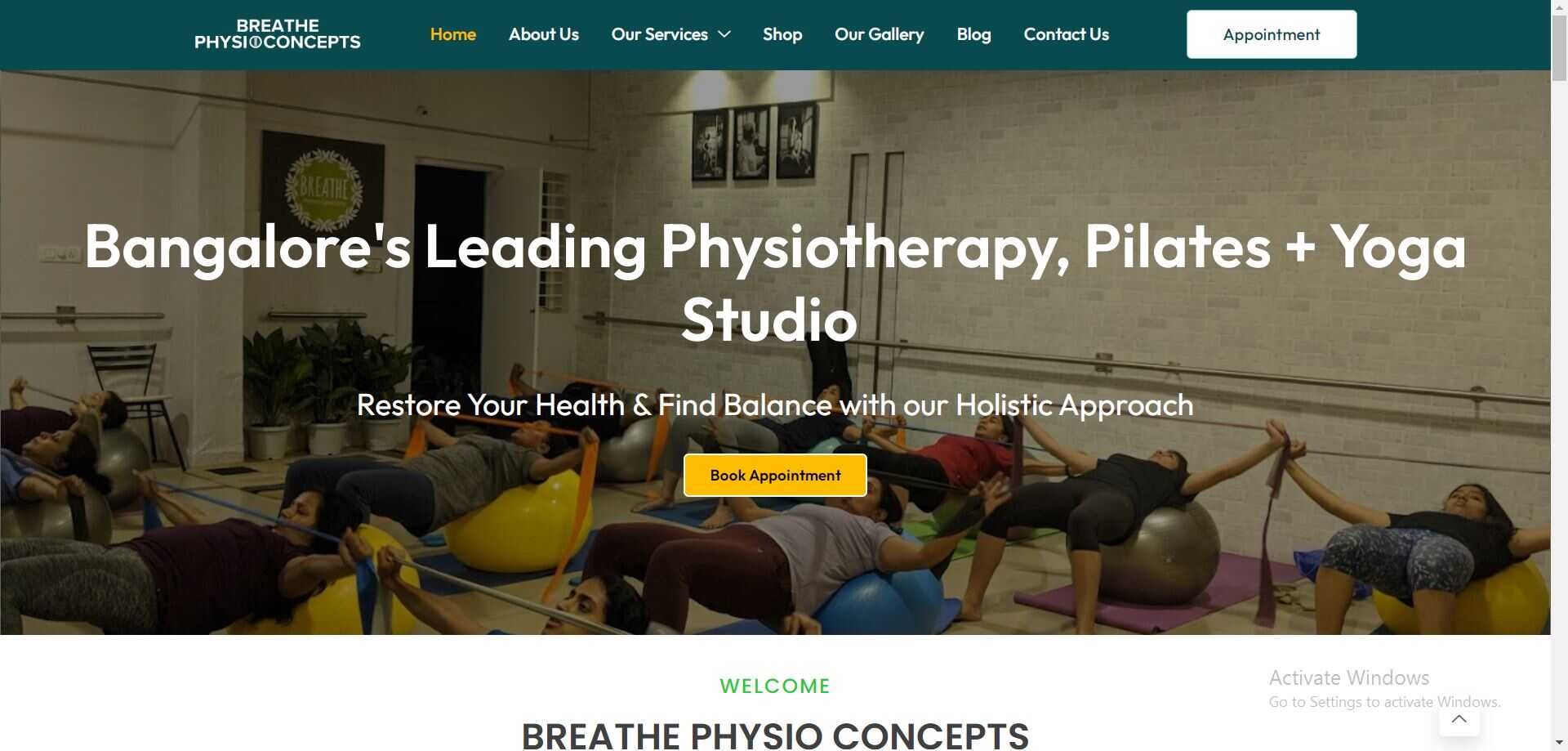 Breathe Physio Concepts website developed by yaseen pasha software engineer bangalore