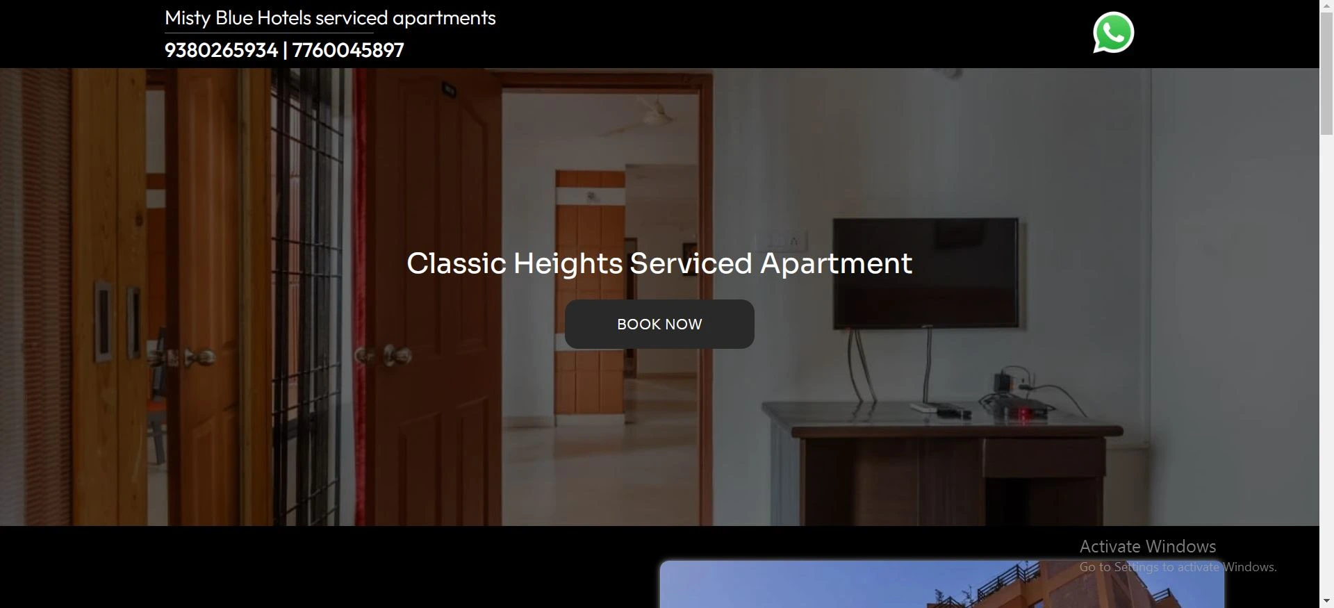 Classic Heights Serviced Apartment in Bangalore website developed by Webinfonix Bangalore