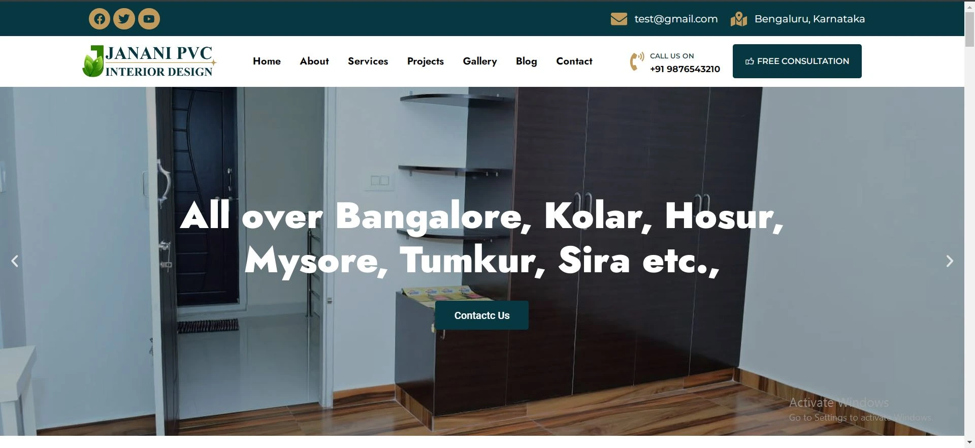 PVC Interior design Bangalore website develooped by Webinfonix bangalore