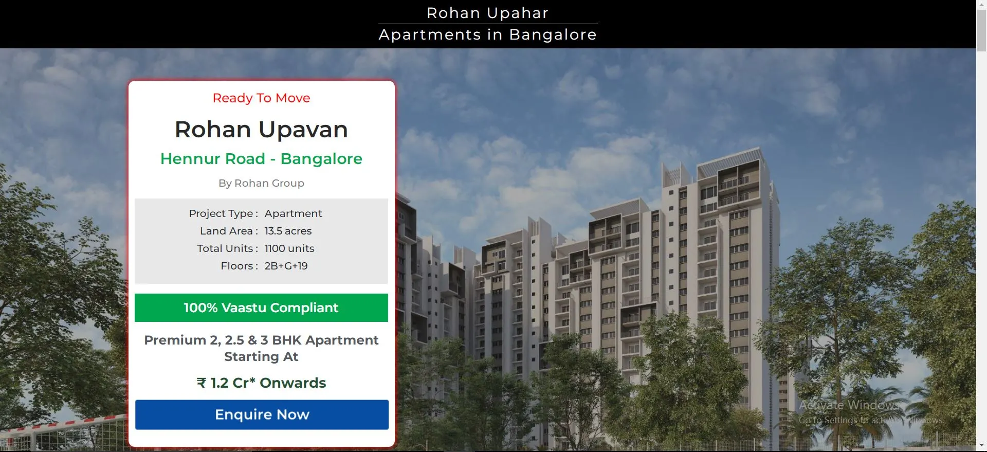 Rohan Upavan apartments in Bangalore website developed by Webinfonix bangalore