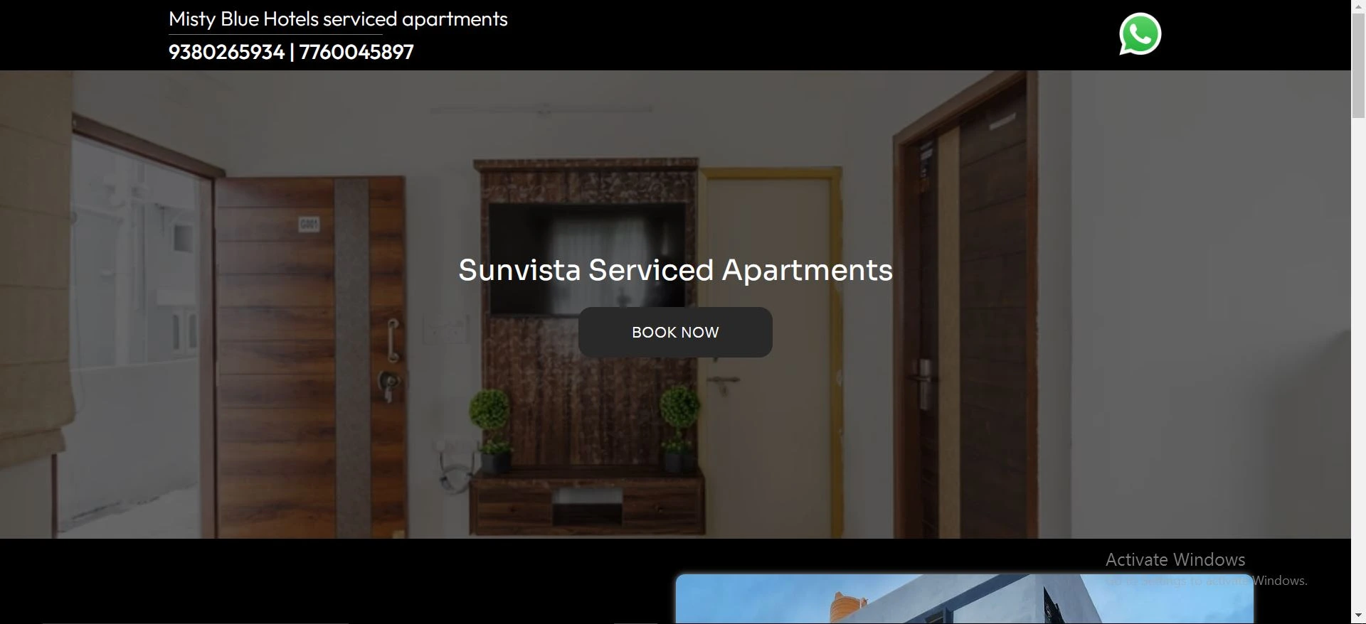 Sunvista Serviced Apartment in Bangalore website developed by Webinfonix Bangalore