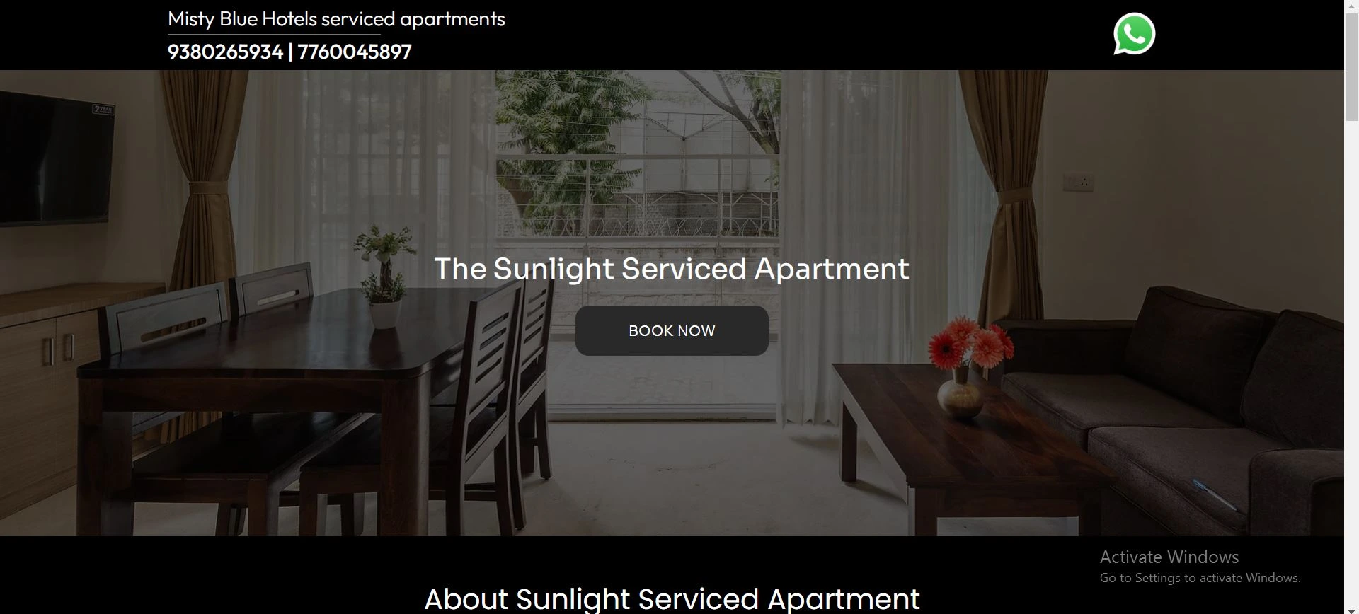 The sunlight Services Apartment in Bangalore website developed by Webinfonix Bangalore