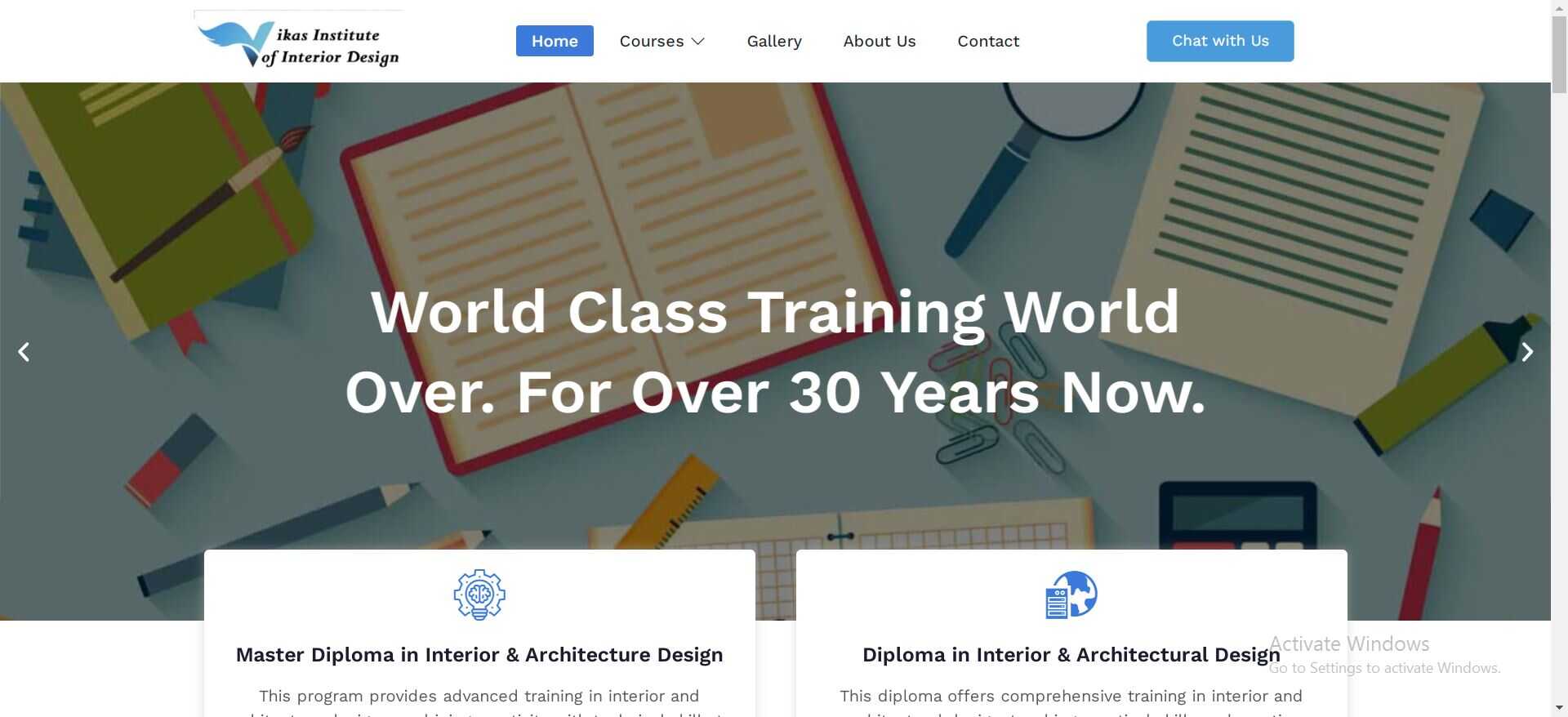 Vikas Institute of interior design Bangalore website developed by Yaseen Pasha software engineer bangalore