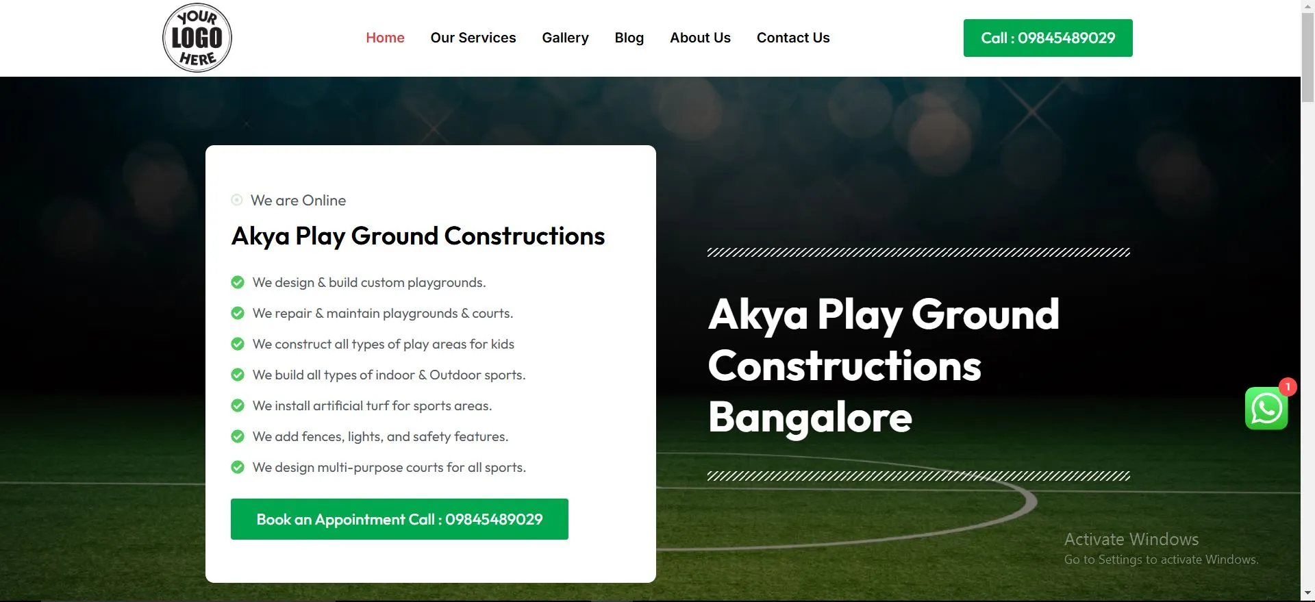 Akya Play ground Construction in bangalore website devloped by webinfonix bangalore